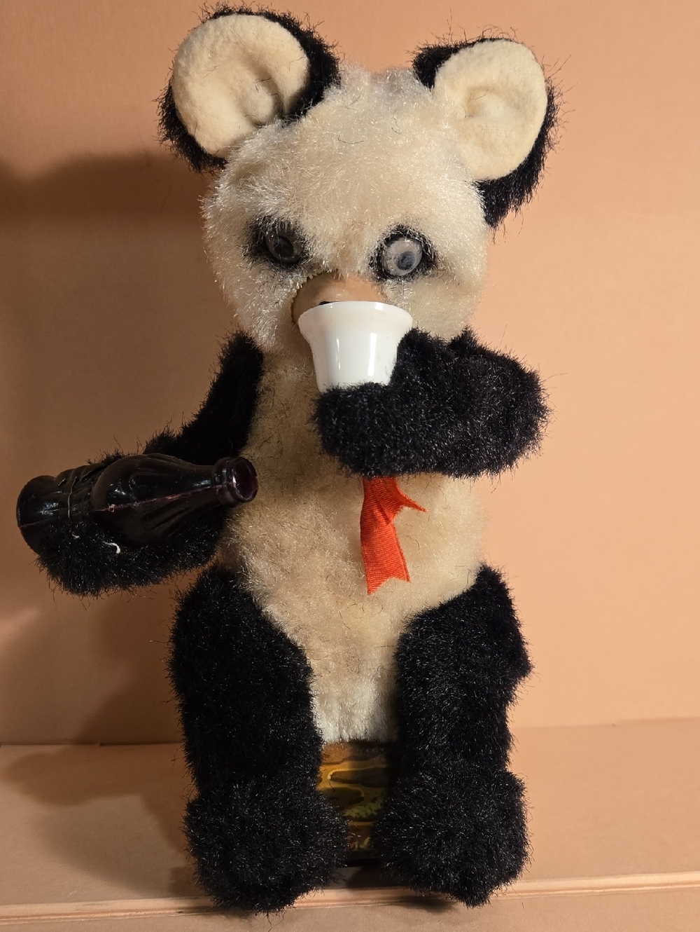 Vintage 1960s Japan Drinking Cola Panda Tin Litho Battery Operated